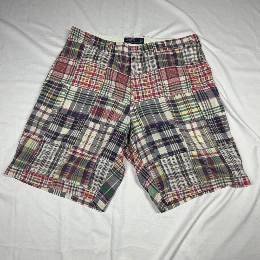 Polo Ralph Lauren 34 Waist Patchwork Plaid Bermuda Shorts Multicolor Cotton Men